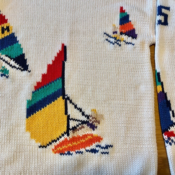 80s Vintage POLO RALPH LAUREN Sweater Sailboat Windsurfer Nautical Womens Sm 16 - Picture 6 of 12